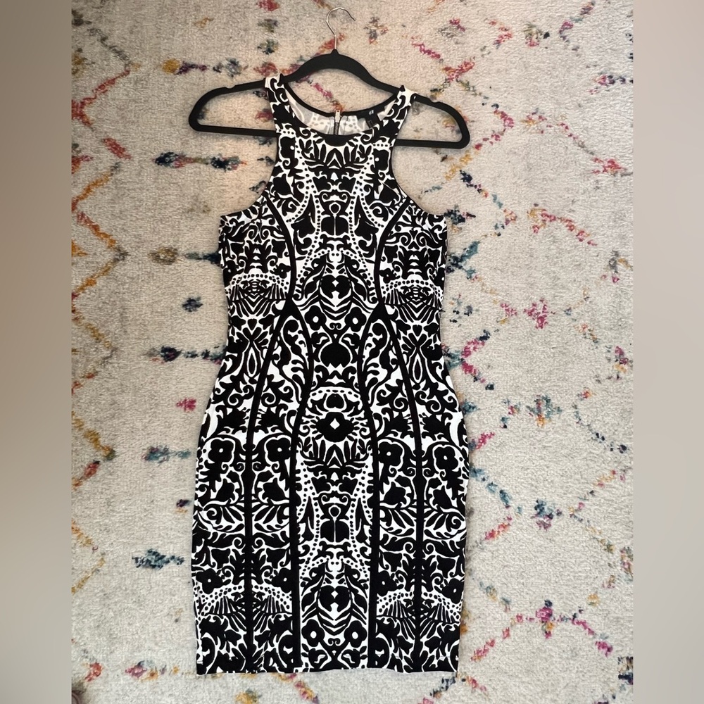 H&M Black and White Halter Bodycon Mini Dress